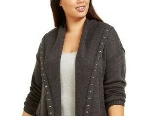 Style & Co Women's Hooded Studded Cardigan Grey Size PP