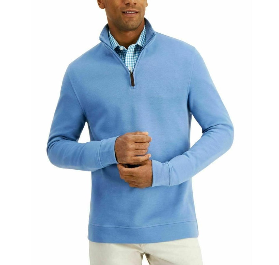 Tasso Elba Men's Patterned Long Sleeve Classic Fit Quarter Zip Cotton Blend Sweater Blue Size S