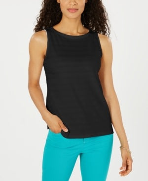 Charter Club Women's Textured Cotton Tank Top Black  Size X-Large