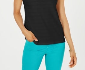 Charter Club Women's Textured Cotton Tank Top Black  Size X-Large