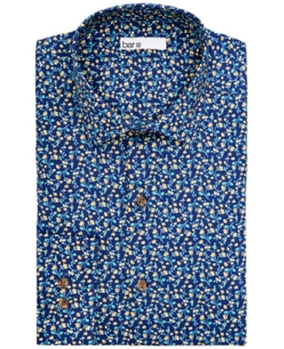 Bar III Men's Slim Fit Floral Button Down Shirt Blue Size 14 14.5 32/33