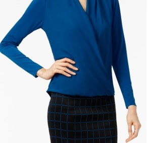Alfani Women's Surplice Top Blue Size Petite L