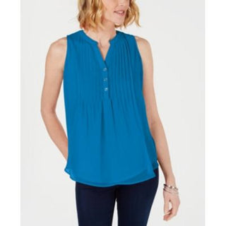 Charter Club Women's Sleeveless with Buttons Wear to Work Top Blue Size Medium