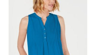 Charter Club Women's Sleeveless with Buttons Wear to Work Top Blue Size Medium
