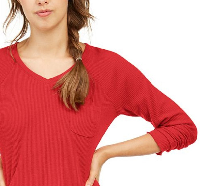 Jenni Women's Ribbed Solid Sleepwear Shirt Red Size X-Small