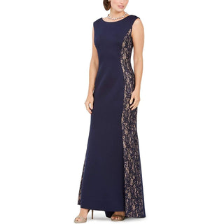Jessica Howard Women's Sequined Floral Sleeveless Jewel Neck Full Length Sheath Formal Dress Blue Size 8