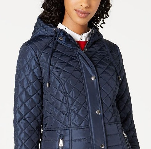 Sebby Juniors' Hooded Water-Resistant Quilted Coat Blue Size Small