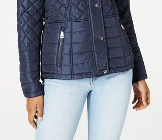 Sebby Juniors' Hooded Water-Resistant Quilted Coat Blue Size Small