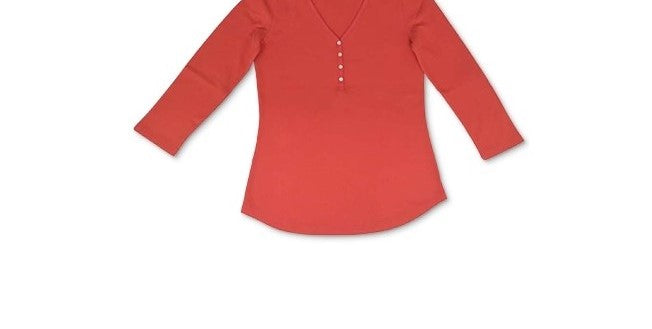 Style & Co Women's V Neck Top Orange Size Petite Medium