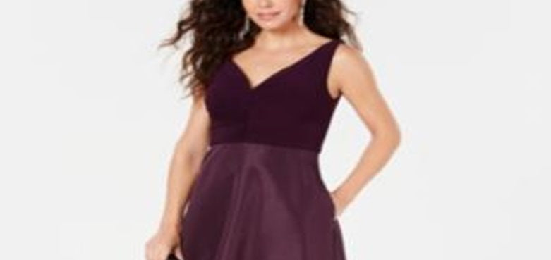 Adrianna Papell Women's V Neck Tie Waist Gown Purple  Size 2