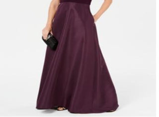 Adrianna Papell Women's V Neck Tie Waist Gown Purple  Size 2