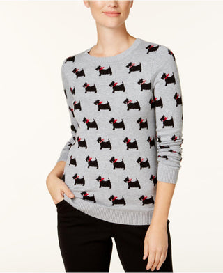 Charter Club Women's Embellished Printed Sweater Gray Size P/SM