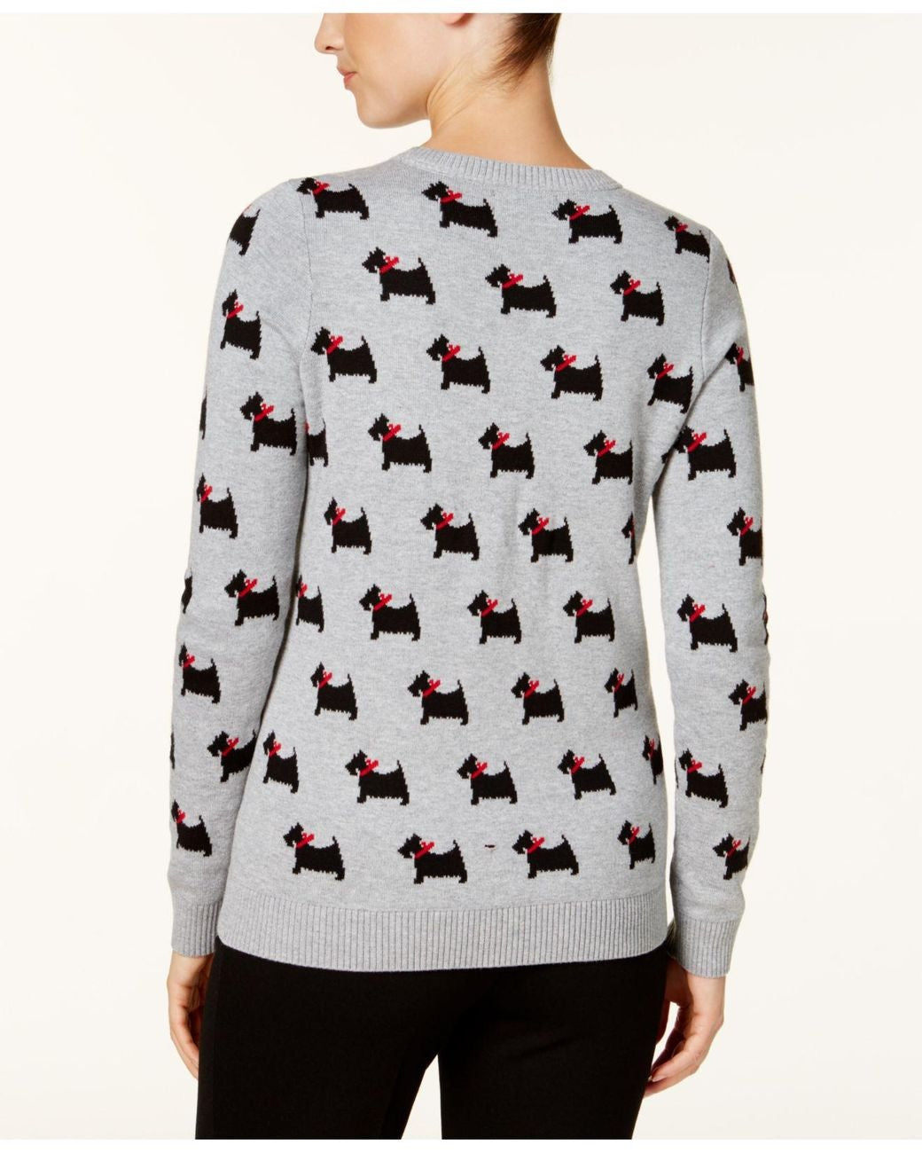 Charter Club Women's Embellished Printed Sweater Gray Size P/SM