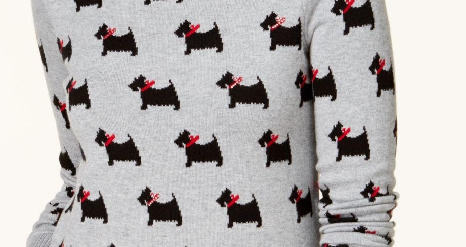 Charter Club Women's Embellished Printed Sweater Gray Size P/SM