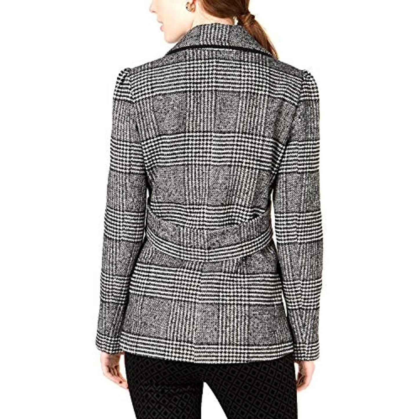 Maison Jules Women's Plaid Blazer Jacket Grey Size Large