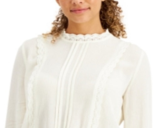 Self Esteem Junior's Victorian Long Sleeve High Neck Blouse White Size X-Large
