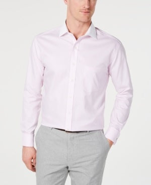 Tasso Elba Men's Classic Fit Non Iron Supima Cotton Twill Bar Stripe French Cuff Dress Shirt  Pink Size 17.5X32X33