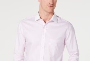 Tasso Elba Men's Classic Fit Non Iron Supima Cotton Twill Bar Stripe French Cuff Dress Shirt  Pink Size 17.5X32X33