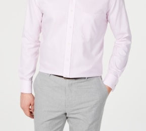 Tasso Elba Men's Classic Fit Non Iron Supima Cotton Twill Bar Stripe French Cuff Dress Shirt  Pink Size 17.5X32X33