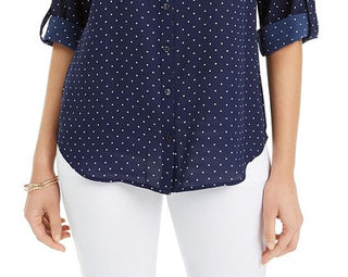 Bcx Juniors' Cuffed Dot-Print Top Blue Size Small