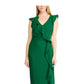 Ralph Lauren Women's Ruffled Zippered Petal Sleeve V Neck Full Length Evening Ruffled Dress Green Size 8