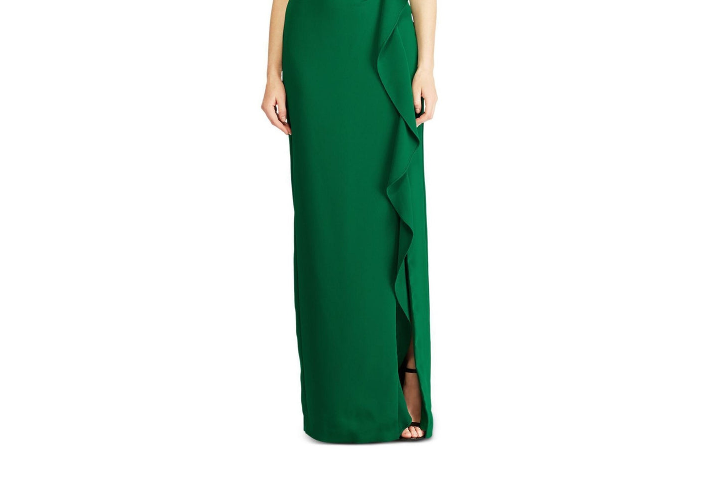 Ralph Lauren Women's Ruffled Zippered Petal Sleeve V Neck Full Length Evening Ruffled Dress Green Size 8