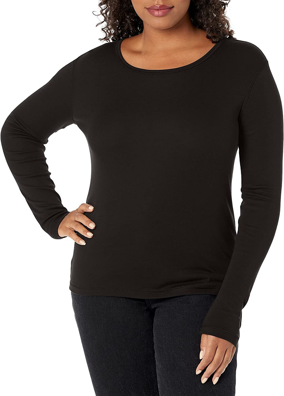 Splendid Women's Rib Classic Long Sleeve Crew Neck Tee Black Size X-Small