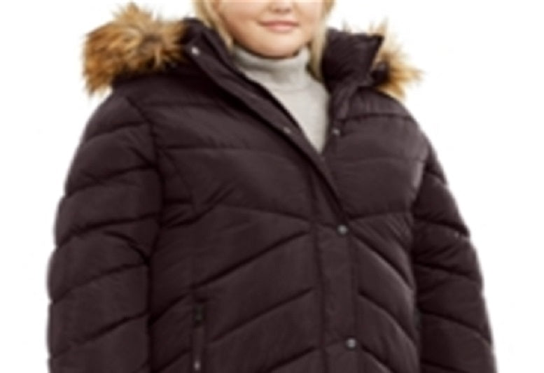 Madden Girl Junior's Plus Faux Fur Trim Hooded Puffer Coat Purple Size 3X