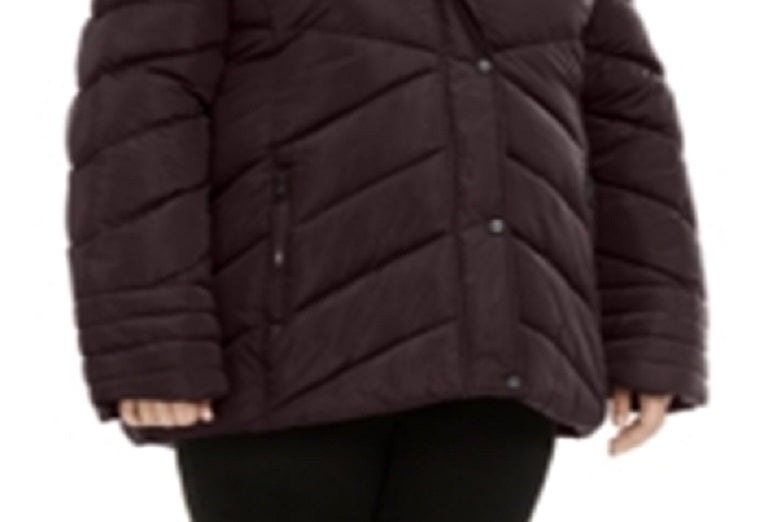 Madden Girl Junior's Plus Faux Fur Trim Hooded Puffer Coat Purple Size 3X