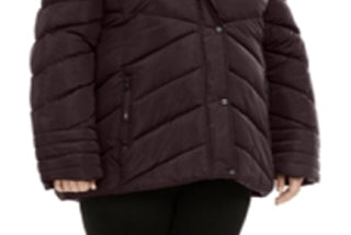 Madden Girl Junior's Plus Faux Fur Trim Hooded Puffer Coat Purple Size 3X