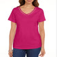 Karen Scott Women's Cotton Open Trim V Neck T-Shirt Pink Size X-Small
