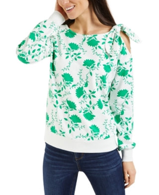 Charter Club Women's Shadow Floral Cold-Shoulder Top White Size X-Large