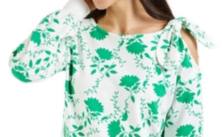 Charter Club Women's Shadow Floral Cold-Shoulder Top White Size X-Large