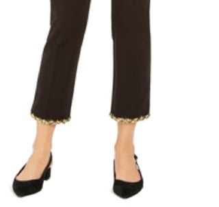 Alfani Women's Embellished Hem Ankle Skinny Pants Black Size 4