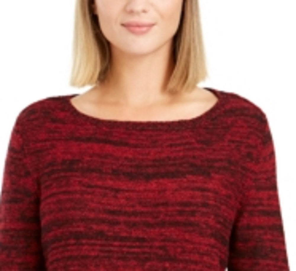Style & Co Women's Ruffle Hem Tunic Sweater Red Size Petite L