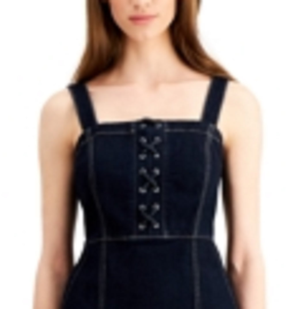 INC International Concepts Women's Lace Up Denim Dress Blue Size 6
