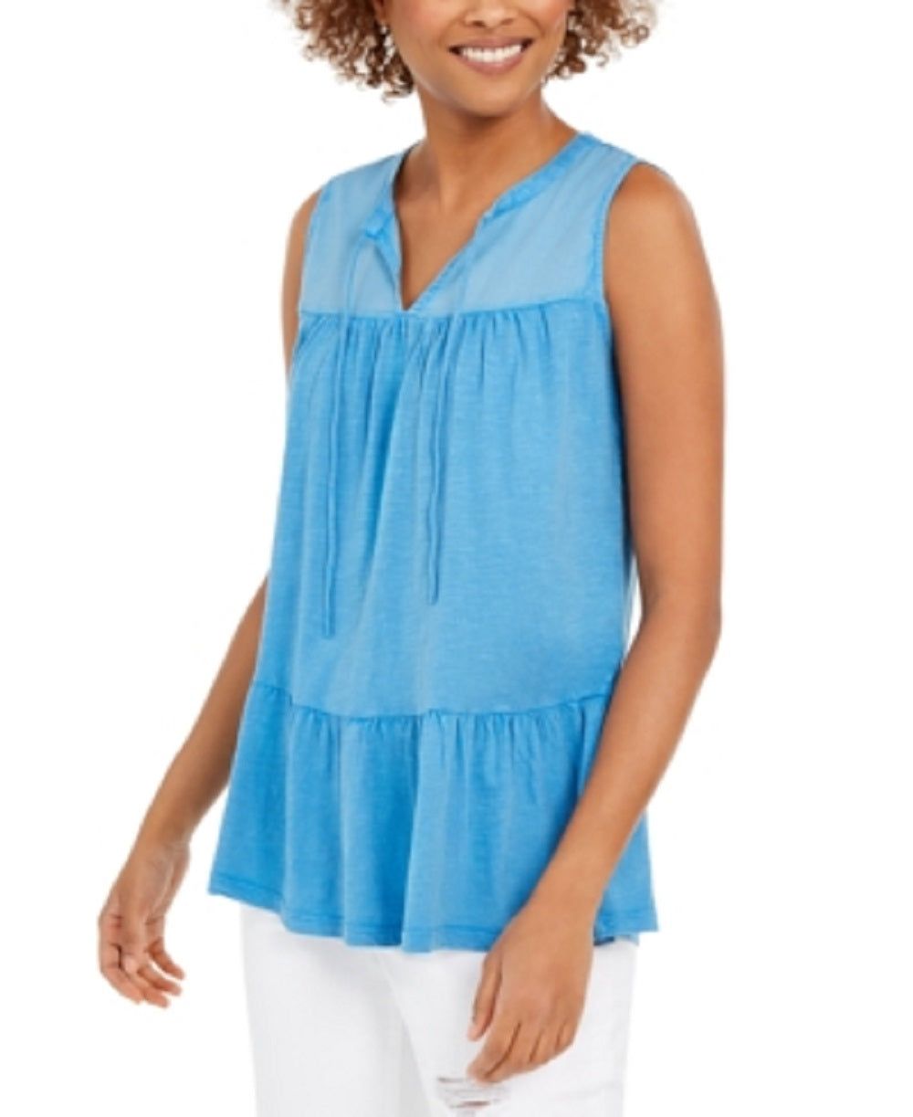 Style & Co Women's Cotton Sleeveless Peasant Top Blue Size Small