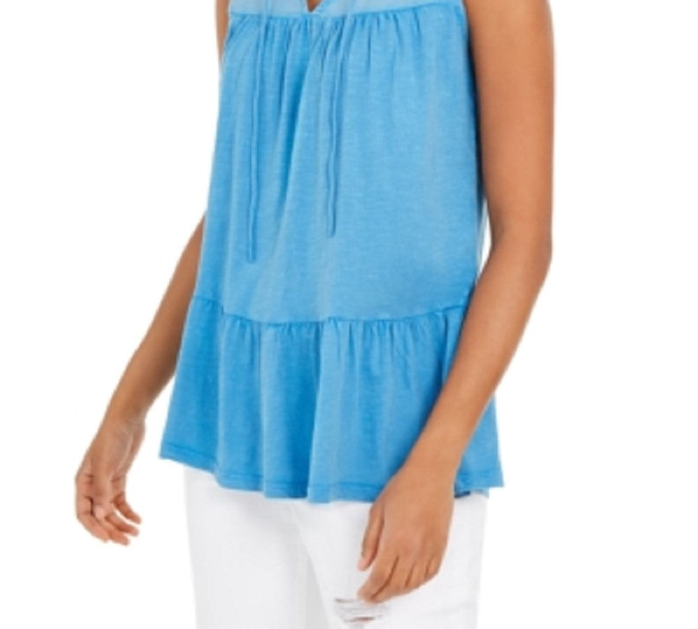 Style & Co Women's Cotton Sleeveless Peasant Top Blue Size Small