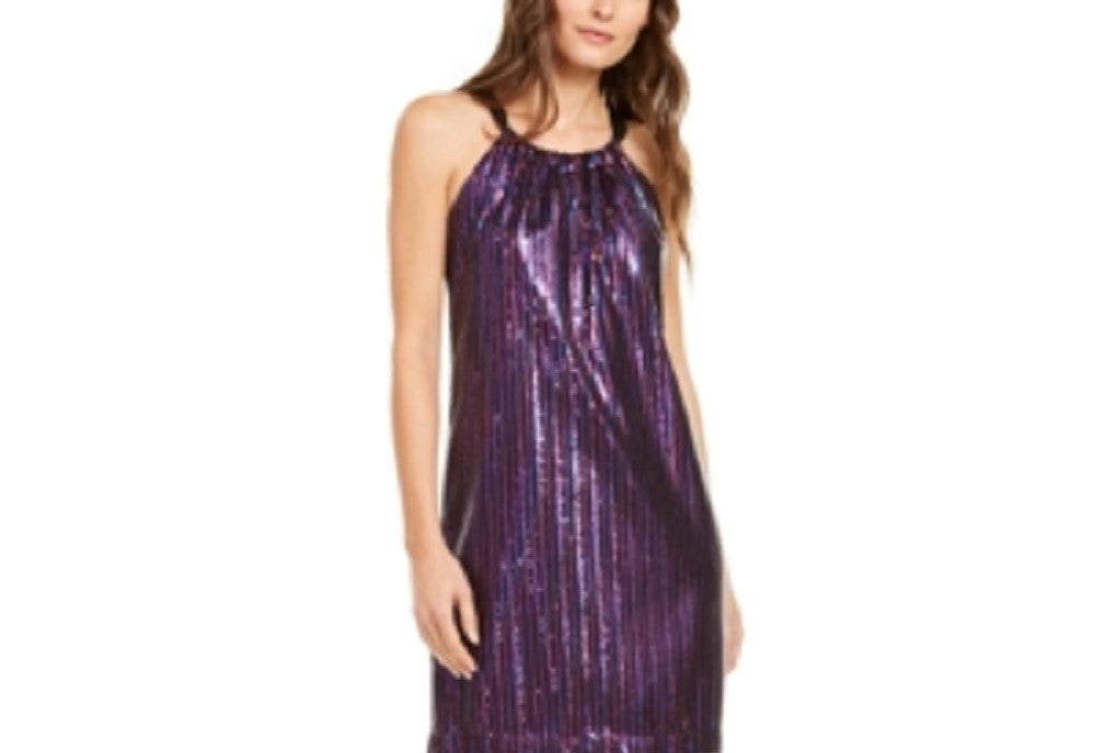 Trina Turk Women's Sequined Sleeveless Halter Above The Knee Cocktail Shift Dress Black  Size XX-Large