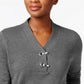Karen Scott Women's Hardware V Neck Cotton Sweater Gray Size XX-Large