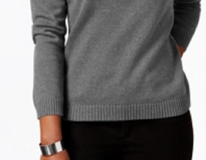 Karen Scott Women's Hardware V Neck Cotton Sweater Gray Size XX-Large