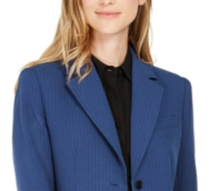 Anne Klein Women's Buttoned Pinstripe Blazer Wear To Work Jacket Blue Size 6