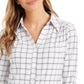 Charter Club Women's 3/4 Sleeve Printed Polo Top cloud White Size Smal