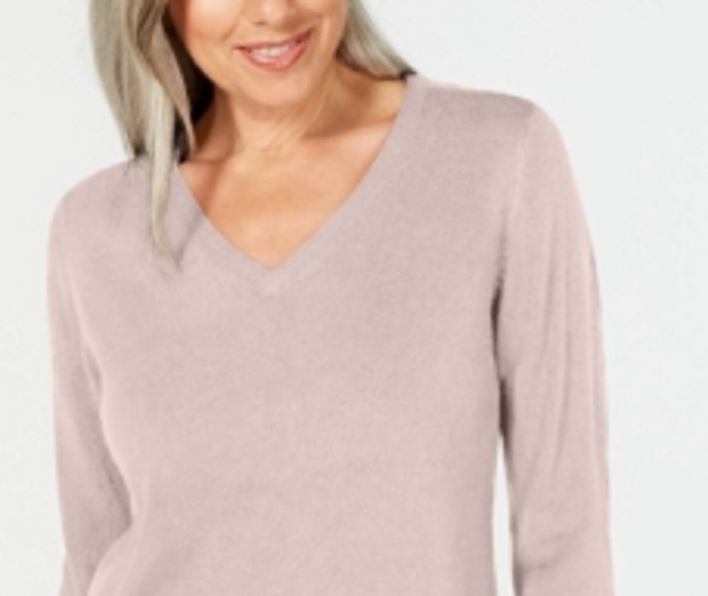 Karen Scott Women's V Neck Sweater Pink Size Large