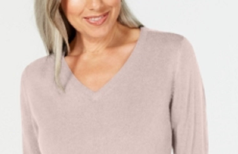 Karen Scott Women's Long Sleeve V Neck Sweater Pink Size Medium