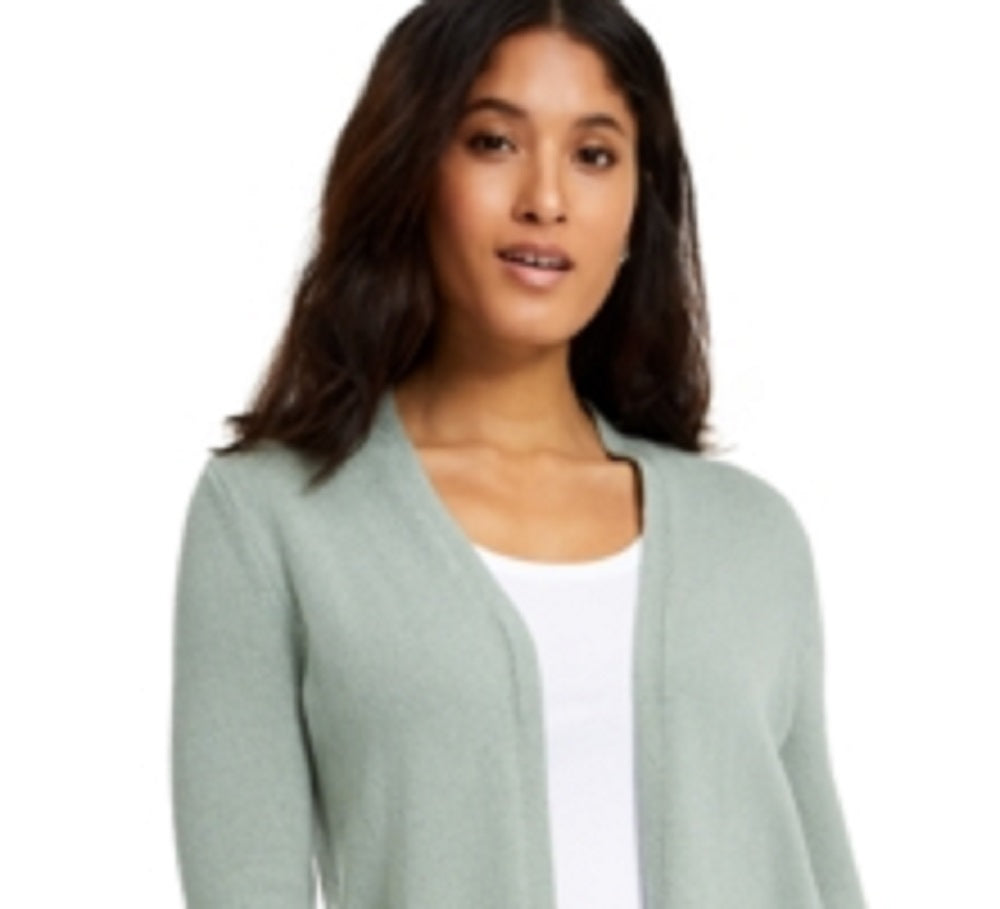 Charter Club Women's Open Front Curved Hem Completer Sweater Green Size Medium