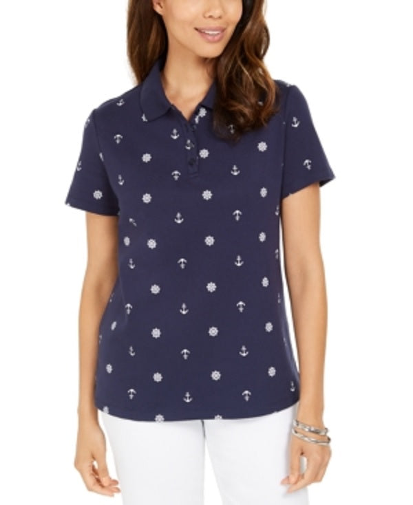 Karen Scott Women's Sailor Mix Polo Blue Size Small