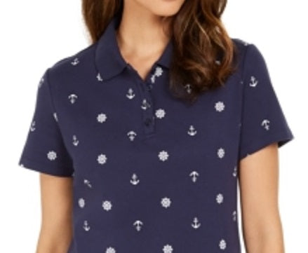 Karen Scott Women's Sailor Mix Polo Blue Size Small