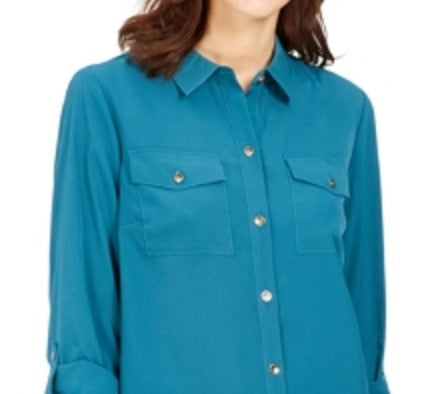 Charter Club Women's Two Pocket Shirt Green Size XX-Large