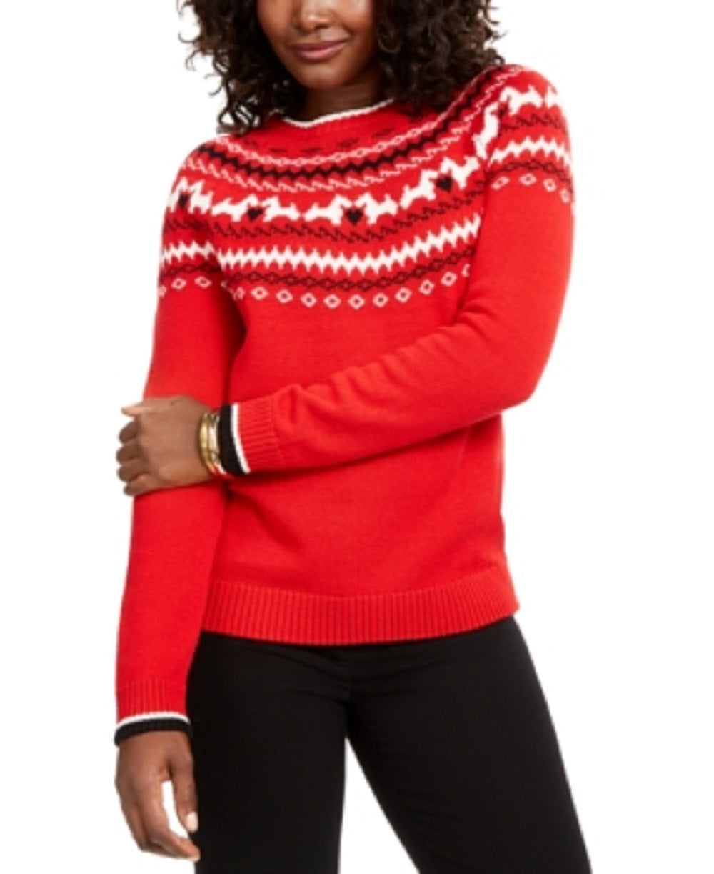 Charter Club Women's Fair Isle Crewneck Sweater Red Size Petite XL